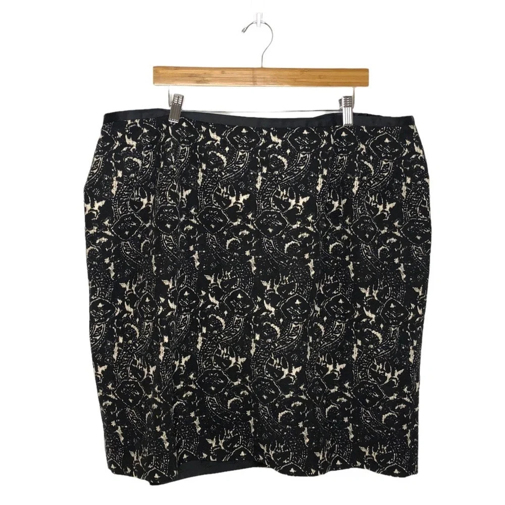 Talbots Plus Size 20W Black Ivory Jacquard Pencil Skirt Career Workwear